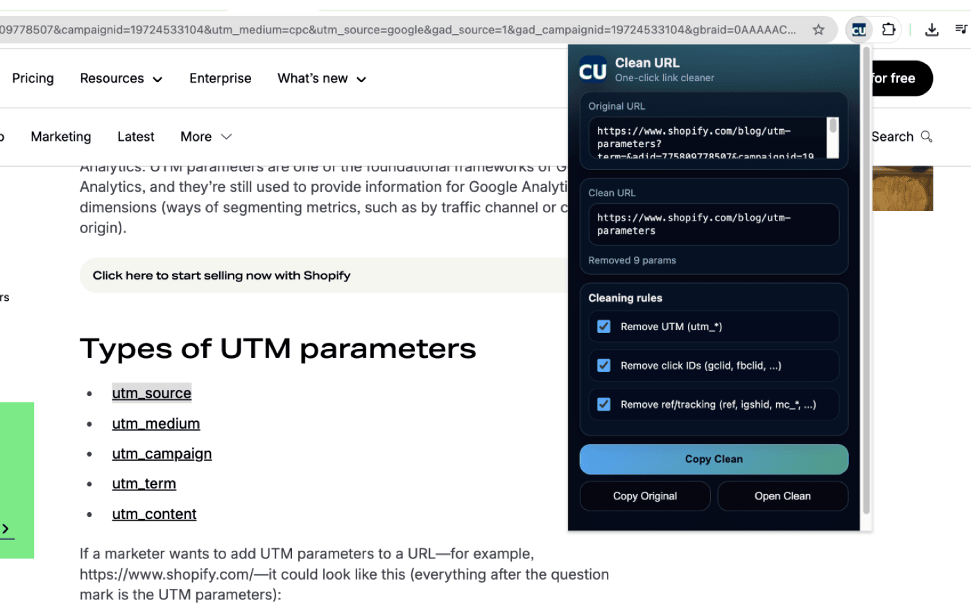 Попап Clean URL
